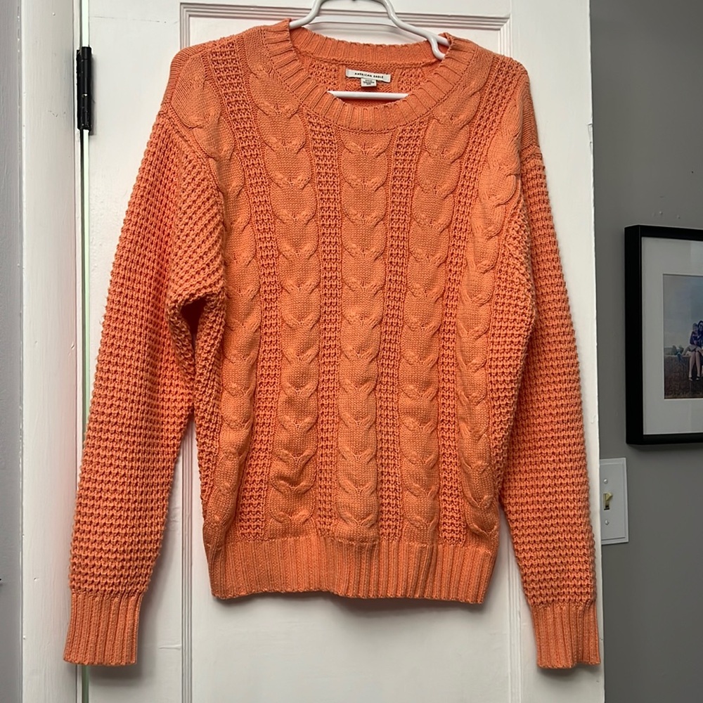 American Eagle orange cable knit sweater